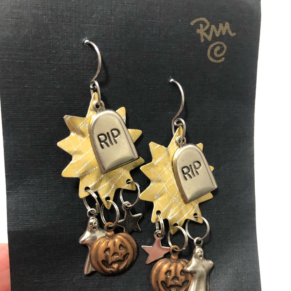 Handmade Halloween Earrings Hallmark Artist Robbie Moriarty Pumpkin RIP Ghost